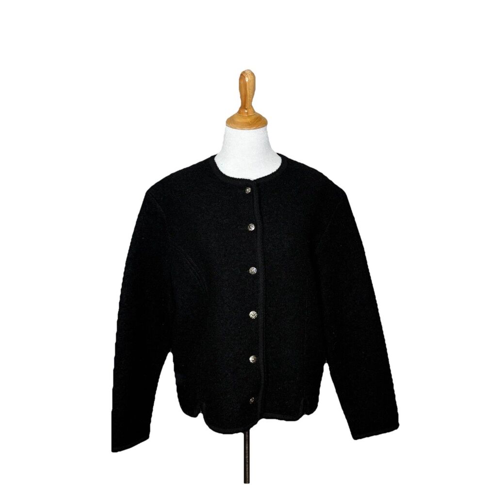 Vintage Orvis Black 100 % Wool Button Front  Cardigan Sweater Size 10 Womens